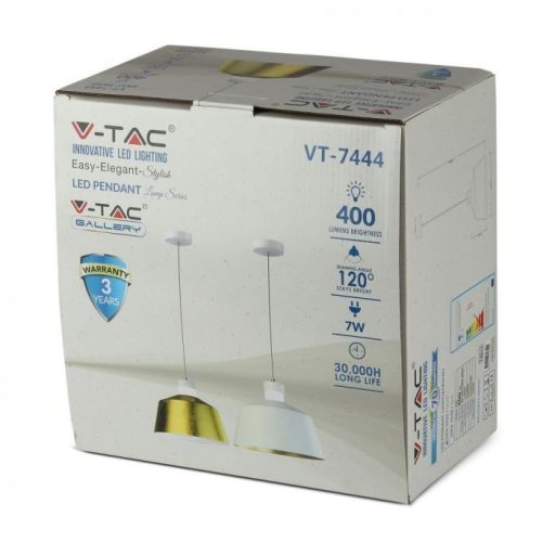 V-TAC LED ACRYLIC FÜGGESZTÉK 7W - fehér - 3000K - 3937
