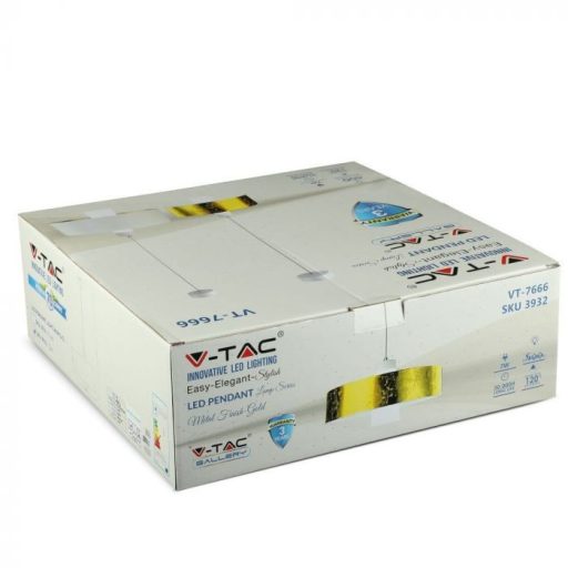 V-TAC LED ACRYLIC FÜGGESZTÉK 7W - arany - 3000K - 3938