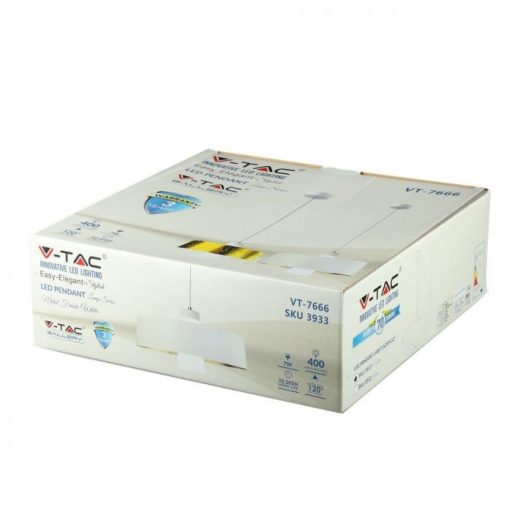 V-TAC LED ACRYLIC FÜGGESZTÉK 7W - fehér - 3000K - 3939