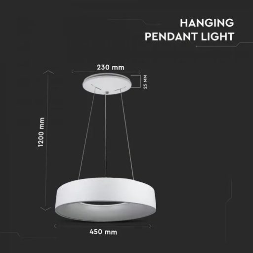 V-TAC 20W Led dimmelhető függeszték - fehér - 3000K - 3992