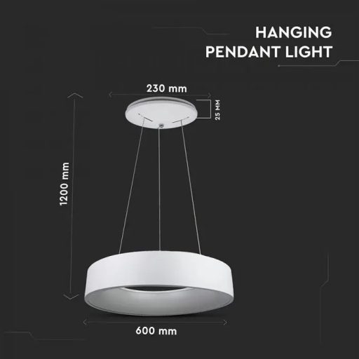 V-TAC 30W Led dimmelhető függeszték - fehér - 3000K - 3995
