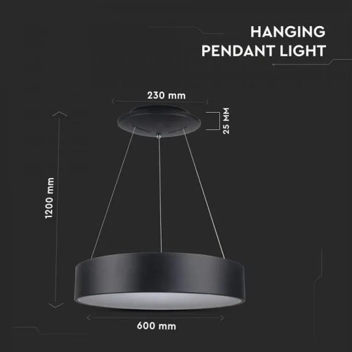 V-TAC 30W Led dimmelhető függeszték - fekete - 3000K - 3996