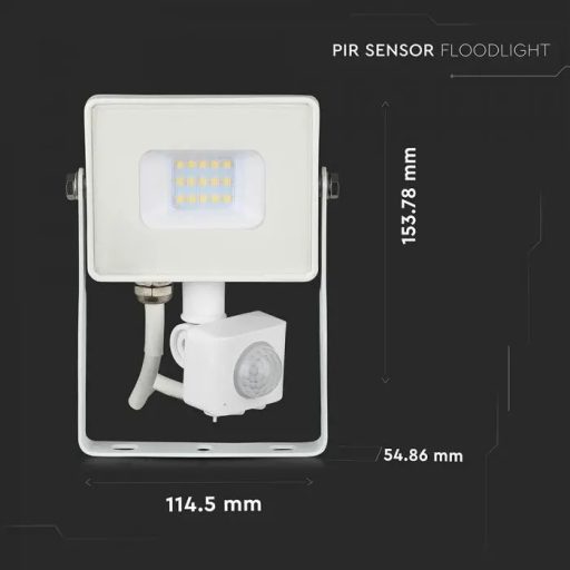 V-TAC 10W Mozgásérzékelős LED reflektor 100° 4000K fehér házas (Samsung Chip) - 434
