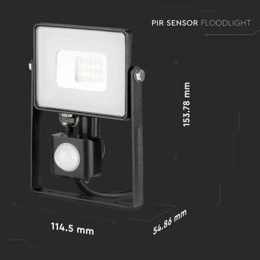V-TAC 10W Mozgásérzékelős LED reflektor 100° 4000K fekete házas (Samsung Chip) - 437