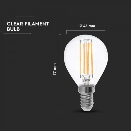 V-TAC Átlátszó LED izzó filament COG  E14 P45 4W 4000K kisgömb - 4425