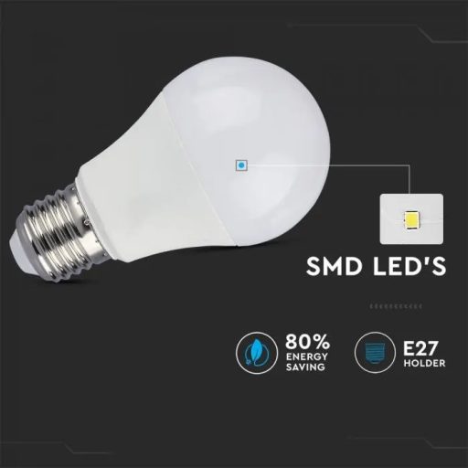 V-TAC 3 lépésben dimmelhető LED izzó  E27 A60 9W 200° 6400K gömb - 4449