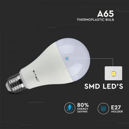 V-TAC LED izzó  E27 A65 15W 200° 2700K gömb - 4453