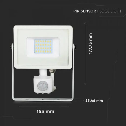 V-TAC 20W Mozgásérzékelős LED reflektor 100° 4000K fehér házas (Samsung Chip) - 449