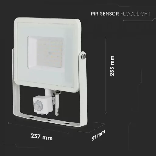 V-TAC 50W Mozgásérzékelős LED reflektor 100° 3000K fehér házas (Samsung Chip) - 466