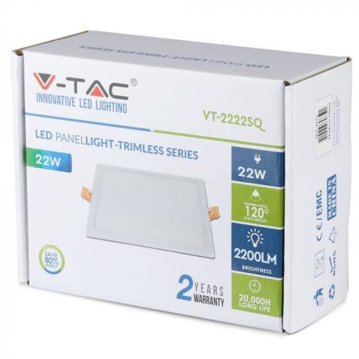 V-TAC Süllyeszthető négyzet alakú MINI SLIM LED panel 22W 6400K - 4798