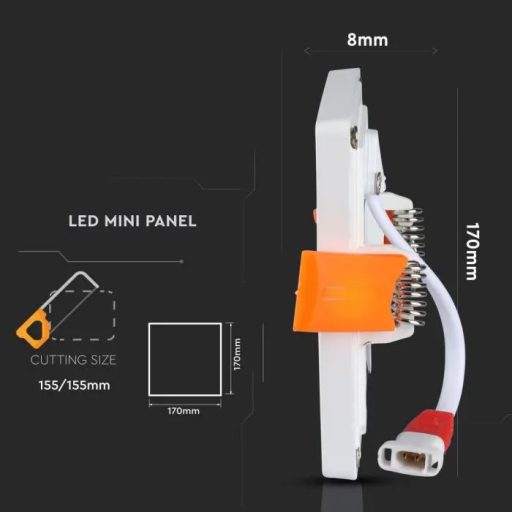 V-TAC Süllyeszthető négyzet alakú MINI SLIM LED panel 22W 6400K - 4798