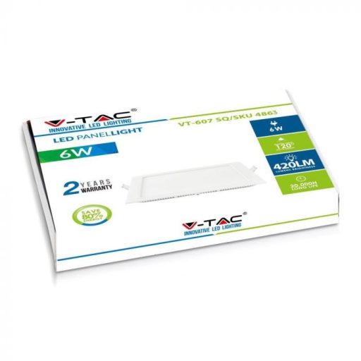 V-TAC Süllyeszthető négyzet alakú PRÉMIUM MINI LED panel 6W 3000K - 4863