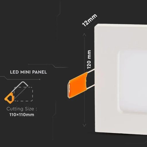 V-TAC Süllyeszthető négyzet alakú PRÉMIUM MINI LED panel 6W 3000K - 4863