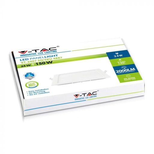 V-TAC Süllyeszthető négyzet alakú PRÉMIUM MINI LED panel 24W 3000K - 4887