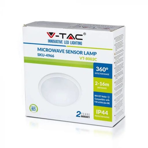 V-TAC Mennyezeti lámpa E27 Foglalattal, mikrohullámú mozgásérzékelővel IP44 - 4966