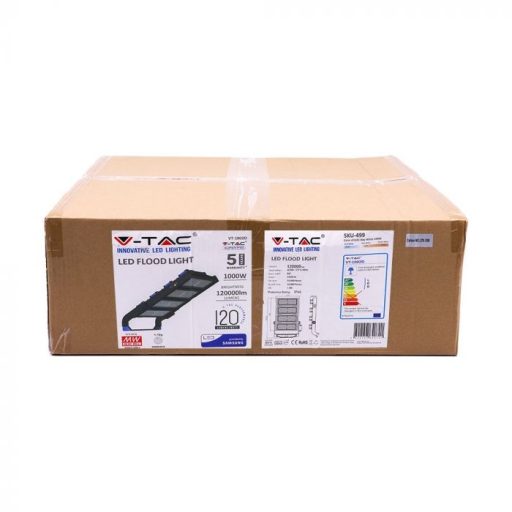 V-TAC 1000W LED dimmelhető reflektor Mean well tápegységgel 120lm/W 60° 4000K fekete házas (Samsung Chip)  - 499