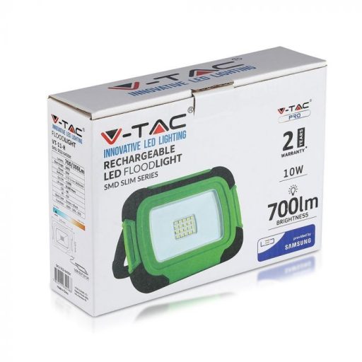 V-TAC 10W LED tölthető, hordozható reflektor USB aljzattal, SOS funkcióval 100° 6400K zöld, fekete házas (Samsung Chip) - 502