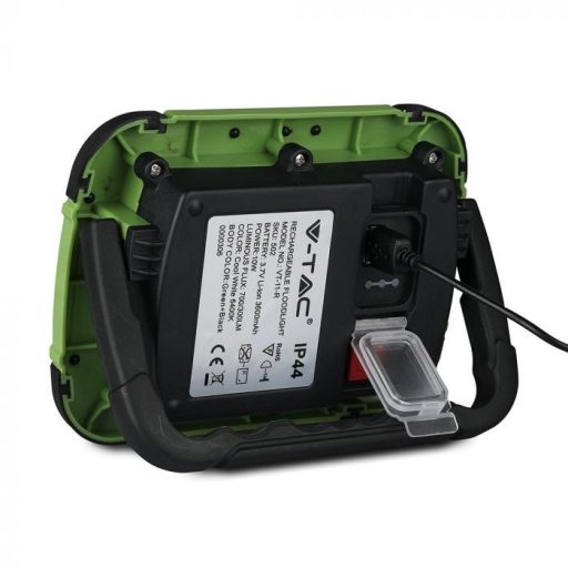 V-TAC 10W LED tölthető, hordozható reflektor USB aljzattal, SOS funkcióval 100° 6400K zöld, fekete házas (Samsung Chip) - 502