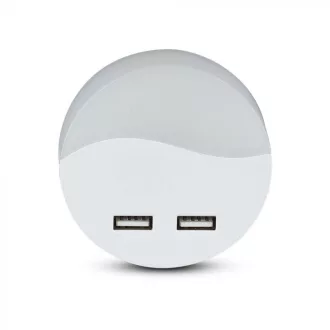   V-TAC LED éjszakai fény alkonykapcsolóval, USB aljzattal 0.4W 120° 3000K kör (Samsung Chip) - 505
