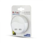 V-TAC LED éjszakai fény alkonykapcsolóval, USB aljzattal 0.4W 120° 4000K kör (Samsung Chip) - 506