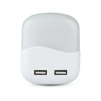   V-TAC LED éjszakai fény alkonykapcsolóval, USB aljzattal 0.4W 120° 3000K négyzet (Samsung Chip) - 507