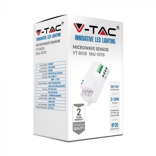 V-TAC Mikrohullámú mozgásérzékelő 180°/360° - 5078