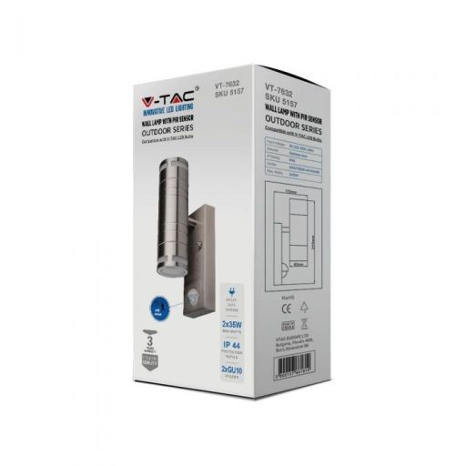 V-TAC Fali lámpatest 2xGU10 mozgásérzékelővel - 5157