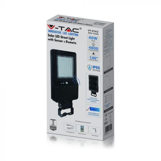 V-TAC 40W  LED utcai lámpa Napelemes (SOLAR) 120lm/W 6000K - 5504
