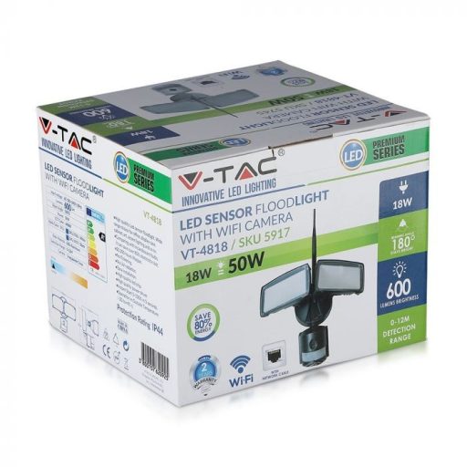 V-TAC 18W LED REFLEKTOR WIFIS SZENZOR KAMERÁVAL - fekete - 6000K - 5917