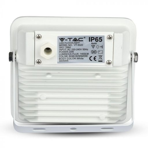 V-TAC 20W Smart LED RGB + 3 az 1-ben reflektor 100° fehér házas (CCT) - 5984