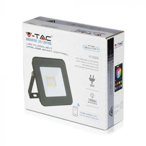 V-TAC 20W Smart LED RGB + 3 az 1-ben reflektor 100° fekete házas (CCT) - 5985