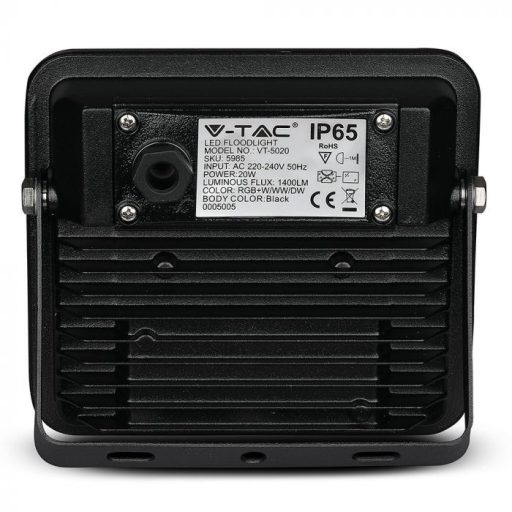 V-TAC 20W Smart LED RGB + 3 az 1-ben reflektor 100° fekete házas (CCT) - 5985