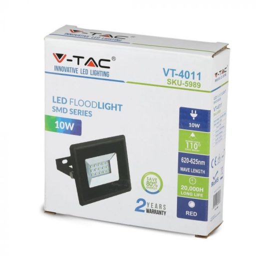 V-TAC 10W LED reflektor E-széria 110° piros fényű, fekete házas - 5989