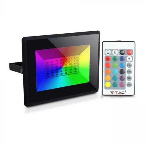 V-TAC 30W LED RGB reflektor infra távirányítóval 110° fekete házas - 5995