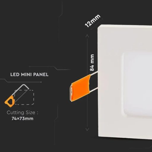V-TAC Süllyeszthető négyzet alakú PRÉMIUM MINI LED panel 3W 6400K - 6297
