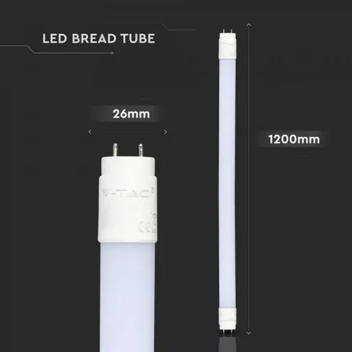 V-TAC 18W LED üveg fénycső pékáruhoz T8 G13 120 cm 160° CRI>95 - 6322
