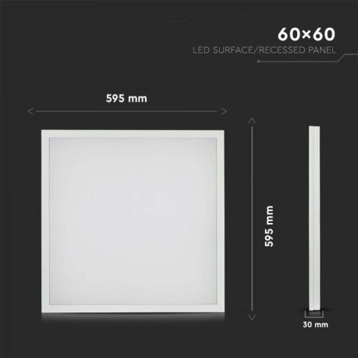 V-TAC Falon kívüli és süllyeszthető LED panel 36W 600 x 600 mm 6400K - 638021