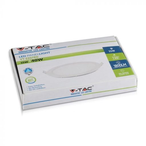V-TAC Süllyeszthető kör alakú PRÉMIUM MINI LED panel 22W 3000K - 6422
