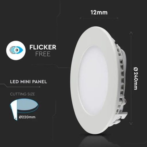 V-TAC Süllyeszthető kör alakú PRÉMIUM MINI LED panel 22W 6400K - 6424