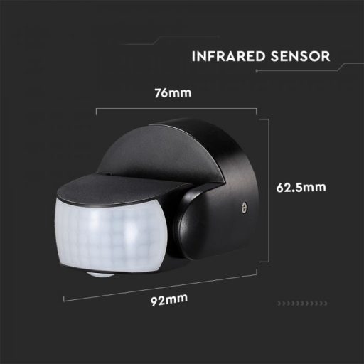V-TAC infravörös mozgásérzékelő 180°/360° IP65 - fekete  - 6610