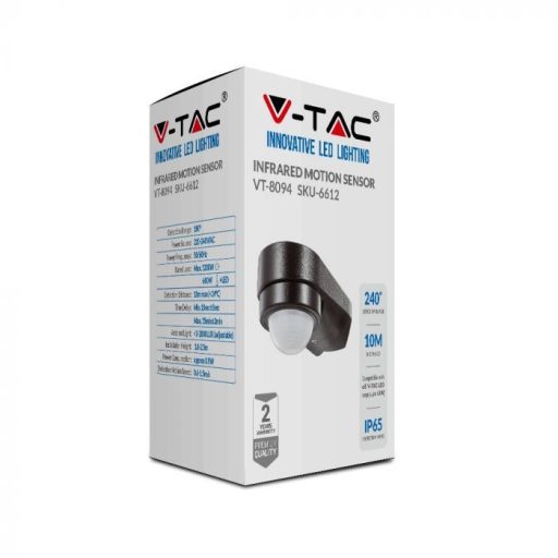 V-TAC infravörös mozgásérzékelő sarok kialakítással 240° IP65 - fekete  - 6612