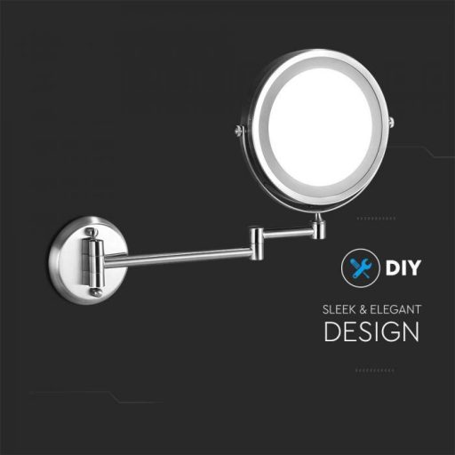 V-TAC LED Tükör 3x nagyítás - 4xAA elem - 3W 6400K - KRÓM -  6628