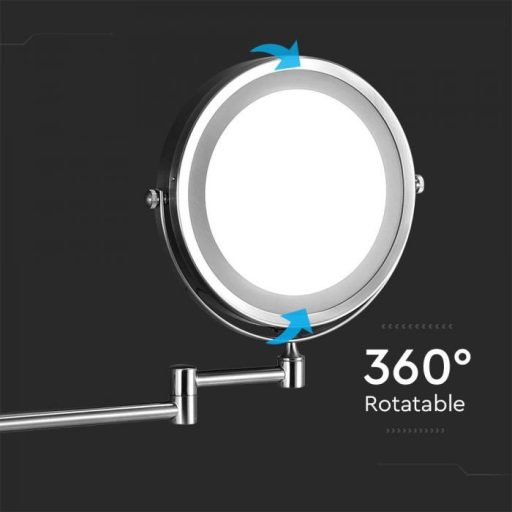 V-TAC LED Tükör 3x nagyítás - 4xAA elem - 3W 6400K - KRÓM -  6628
