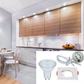   LED Spot szett : Fehér keret + 4,5 W meleg fehér GU10 lámpa + GU10 foglalat (kettesével rendelhető)- 6642 szett