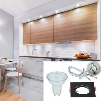   LED Spot lámpa szett: Fekete keret, GU10 4,5 W meleg fehér, GU10 foglalat (kettesével rendelhető) - 6643 szett