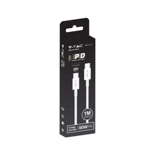 V-TAC 1M C-C Típusú USB kábel fehér - 6681