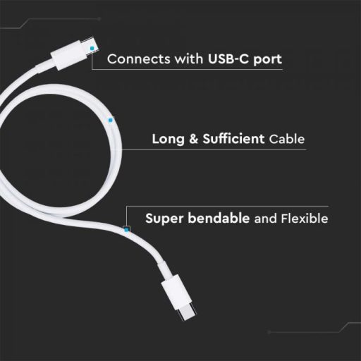 V-TAC 1M C-C Típusú USB kábel fehér - 6681