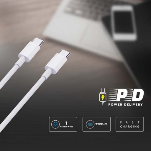 V-TAC 1M C-C Típusú USB kábel fehér - 6681