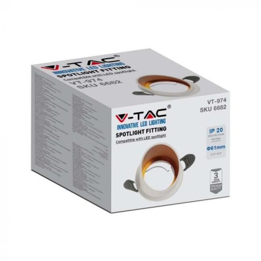 V-TAC Led GU10 Spot Keret Fehér+Arany kör alakú - 6682