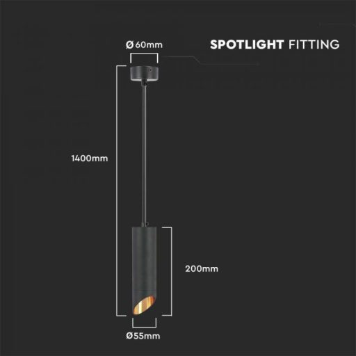 V-TAC 1 x GU10 függeszték 55 x 200mm - fekete - 6684